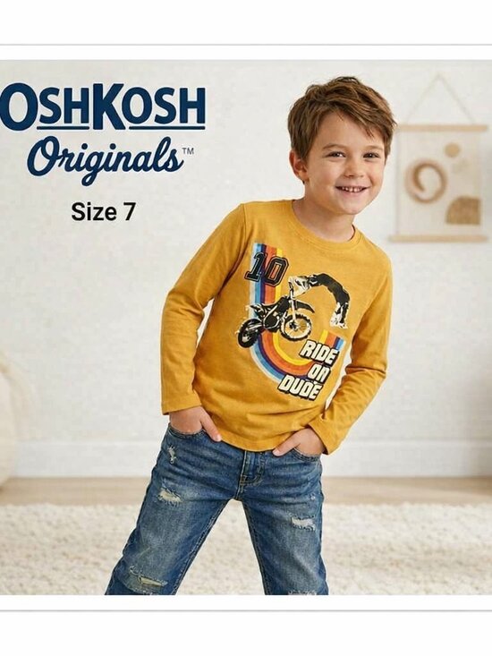 OshKosh B'gosh Other - OshKosh B'gosh Originals Long Sleeve "Ride On Dude" Moto Graphic Tee Size 7